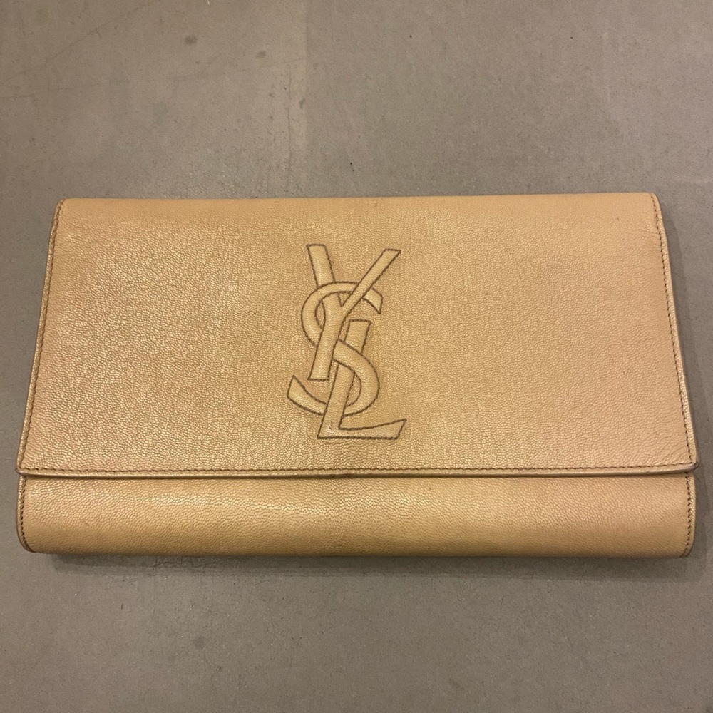 AUTHENTIC Large YSL Nude Leather Belle de Jour Clutch